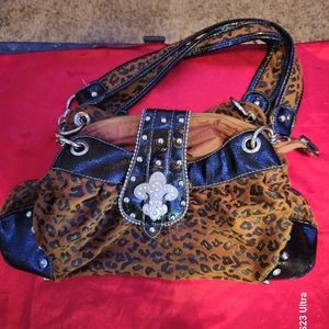 Suede cheetah print purse